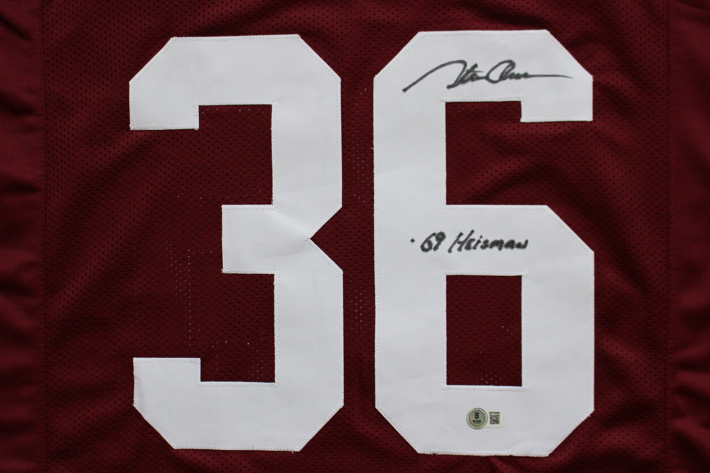 STEVE OWENS OKLAHOMA OU SOONERS SIGNED JERSEY w/69 HEISMAN BAS COA