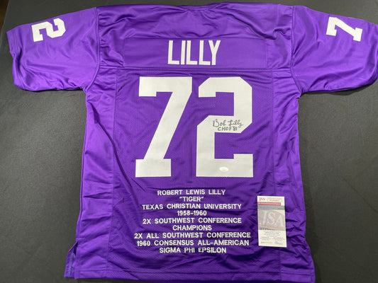 BOB LILLY TCU HORNED FROGS SIGNED STAT JERSEY w/CHOF 81 Dallas Cowboys JSA