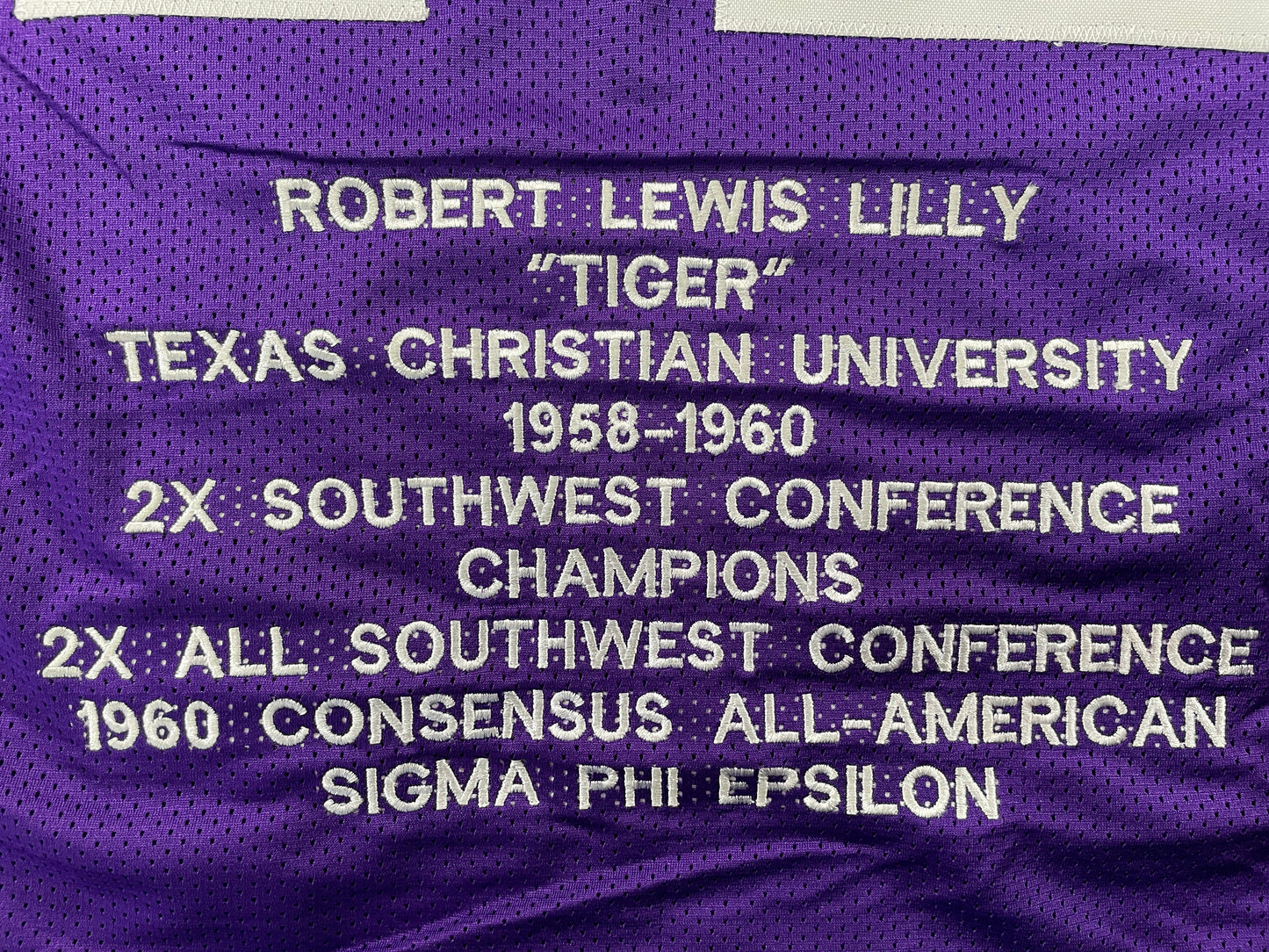 BOB LILLY TCU HORNED FROGS SIGNED STAT JERSEY w/CHOF 81 Dallas Cowboys JSA