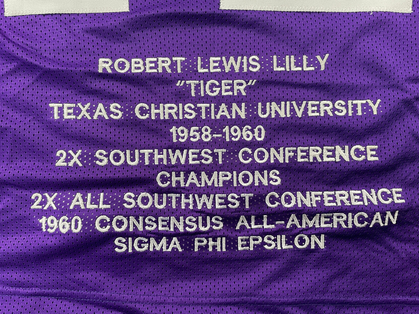 BOB LILLY TCU HORNED FROGS SIGNED STAT JERSEY w/CHOF 81 Dallas Cowboys JSA