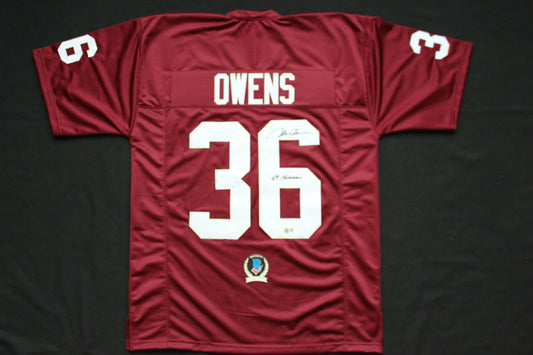STEVE OWENS OKLAHOMA OU SOONERS SIGNED JERSEY w/69 HEISMAN BAS COA