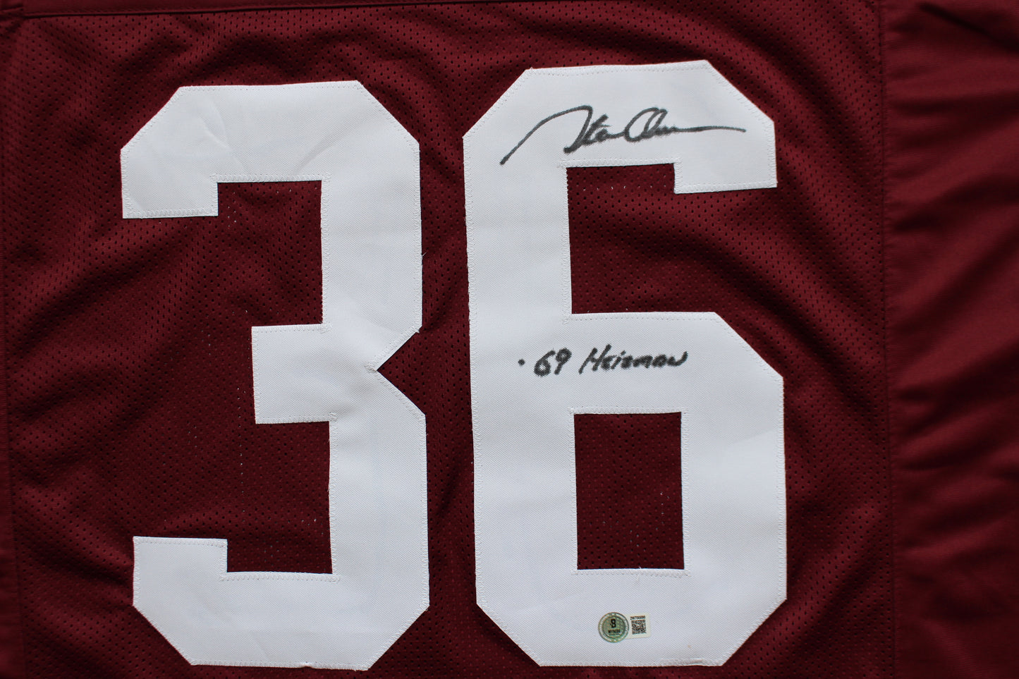 STEVE OWENS OKLAHOMA OU SOONERS SIGNED JERSEY w/69 HEISMAN BAS COA