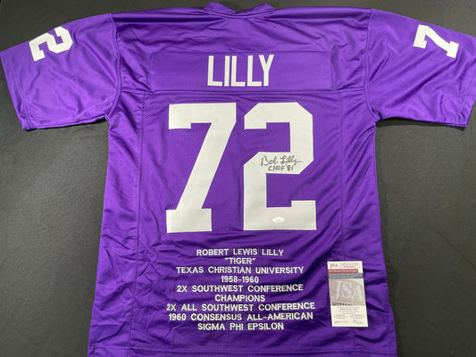 BOB LILLY TCU HORNED FROGS SIGNED STAT JERSEY w/CHOF 81 Dallas Cowboys JSA