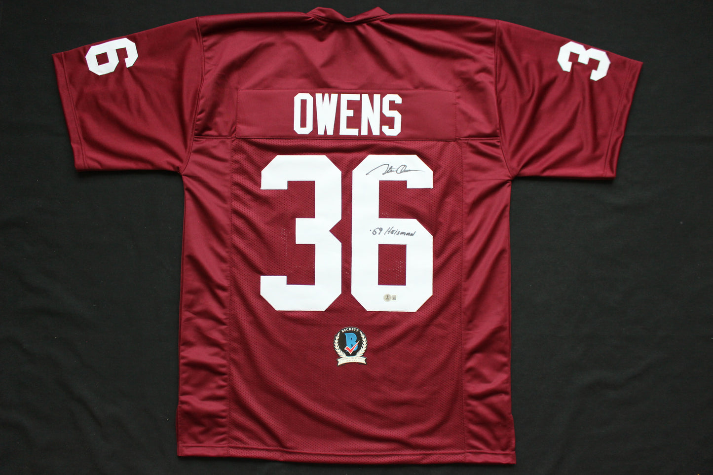 STEVE OWENS OKLAHOMA OU SOONERS SIGNED JERSEY w/69 HEISMAN BAS COA