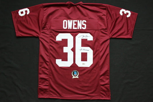 STEVE OWENS OKLAHOMA OU SOONERS SIGNED JERSEY w/69 HEISMAN BAS COA