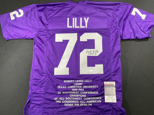 BOB LILLY TCU HORNED FROGS SIGNED STAT JERSEY w/CHOF 81 Dallas Cowboys JSA