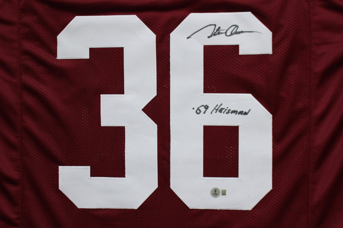 STEVE OWENS OKLAHOMA OU SOONERS SIGNED JERSEY w/69 HEISMAN BAS COA