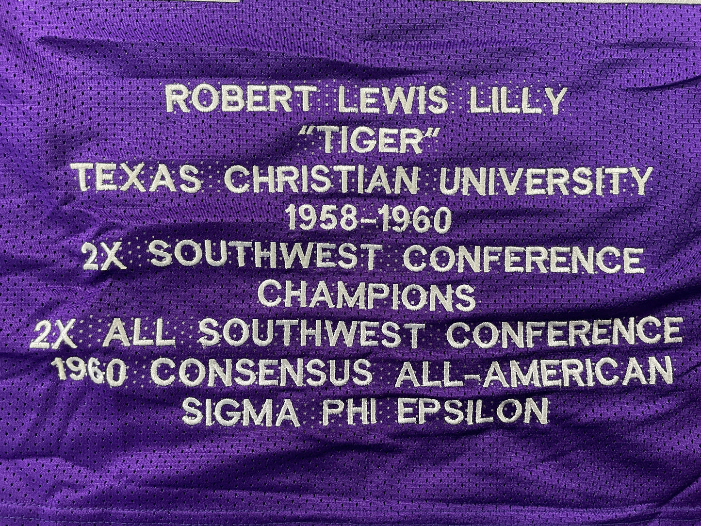 BOB LILLY TCU HORNED FROGS SIGNED STAT JERSEY w/CHOF 81 Dallas Cowboys JSA
