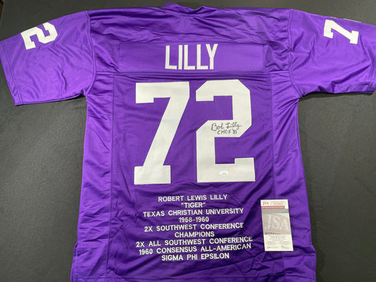 BOB LILLY TCU HORNED FROGS SIGNED STAT JERSEY w/CHOF 81 Dallas Cowboys JSA