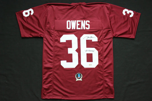 STEVE OWENS OU SOONERS SIGNED JERSEY w/69 HEISMAN Detroit Lions BAS COA