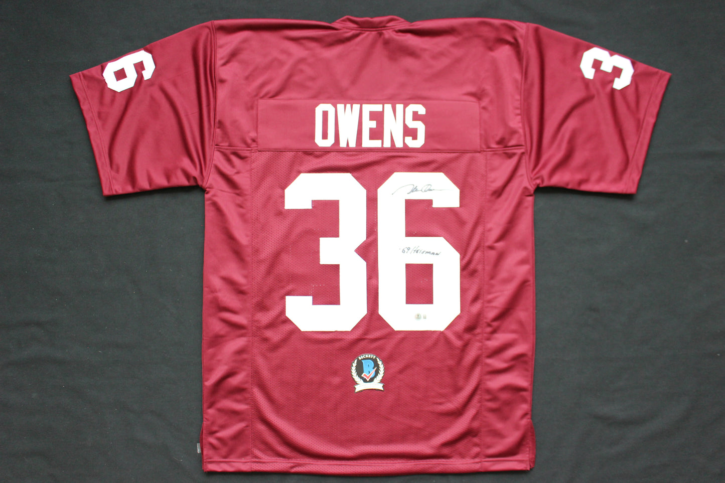 STEVE OWENS OKLAHOMA OU SOONERS SIGNED JERSEY w/69 HEISMAN BAS COA