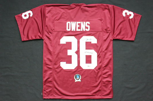 STEVE OWENS OKLAHOMA OU SOONERS SIGNED JERSEY w/69 HEISMAN BAS COA
