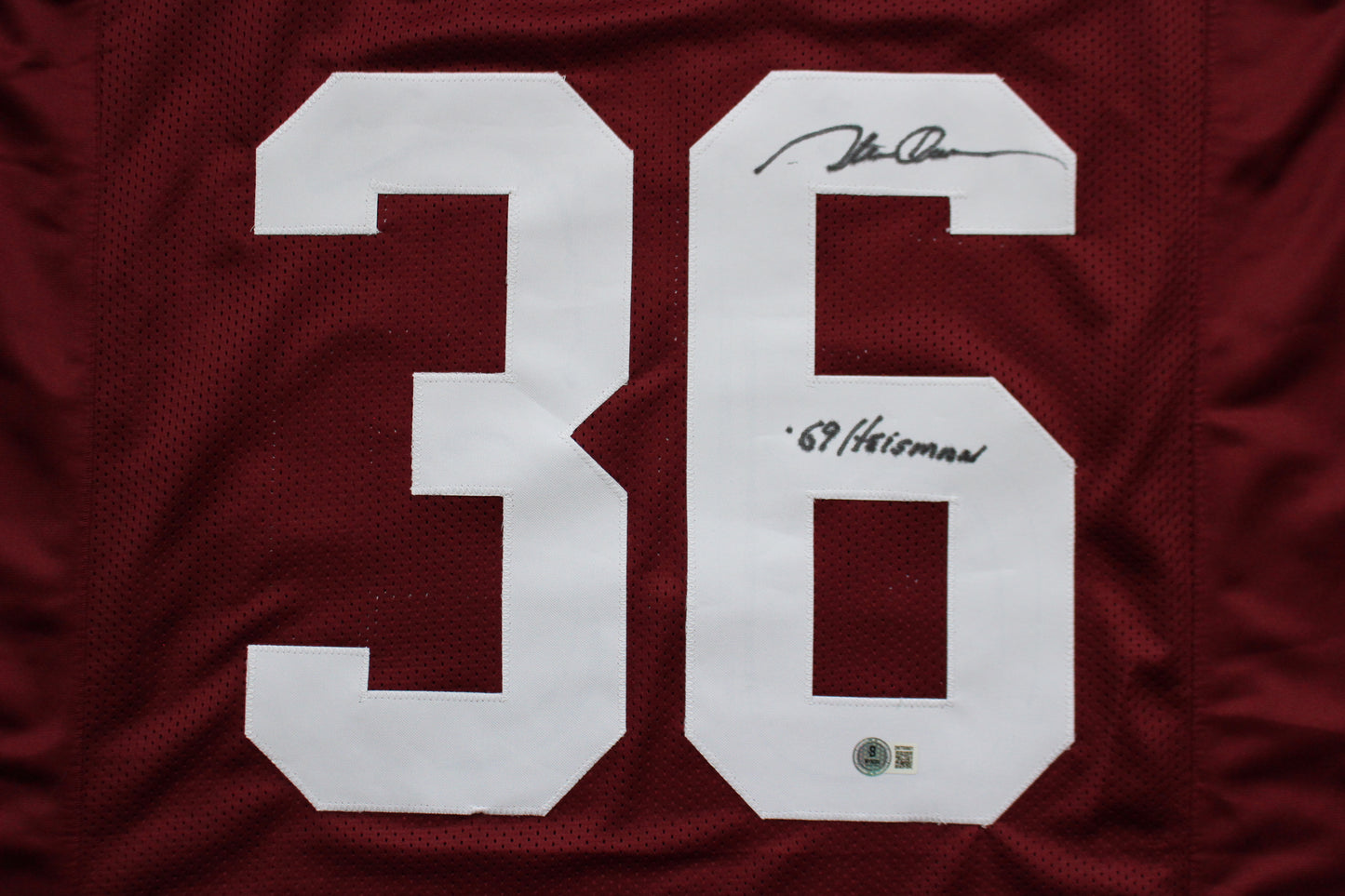 STEVE OWENS OKLAHOMA OU SOONERS SIGNED JERSEY w/69 HEISMAN BAS COA