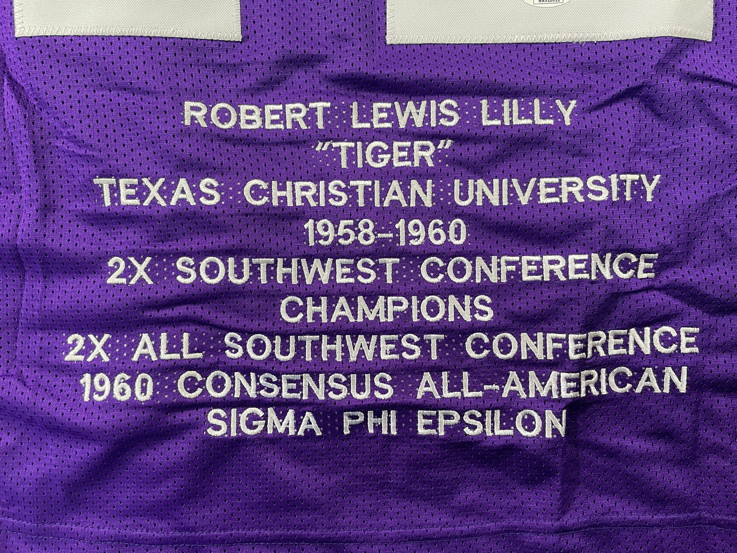 BOB LILLY TCU HORNED FROGS SIGNED STAT JERSEY w/CHOF 81 Dallas Cowboys JSA