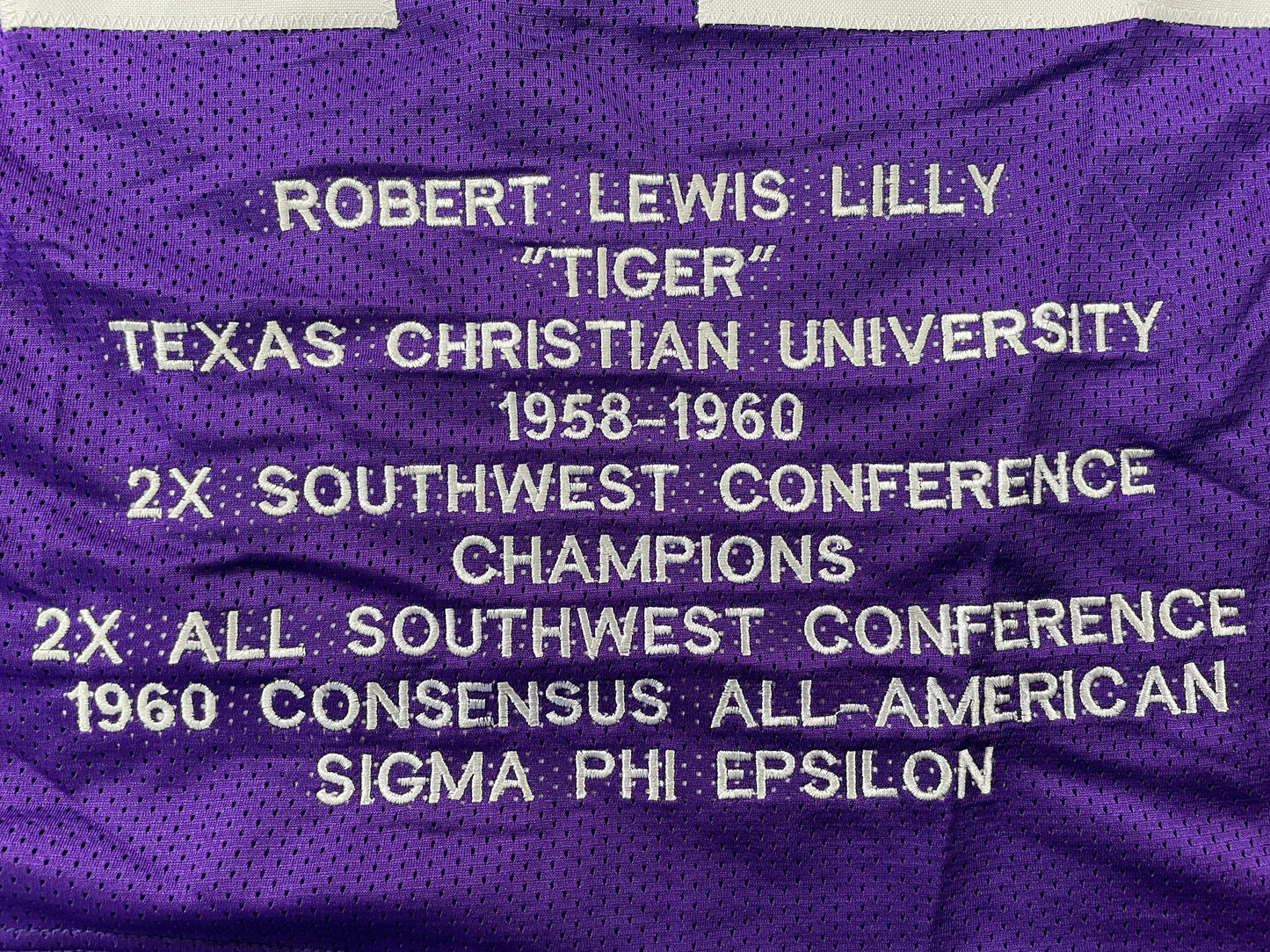 BOB LILLY TCU HORNED FROGS SIGNED STAT JERSEY w/CHOF 81 Dallas Cowboys JSA
