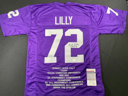 BOB LILLY TCU HORNED FROGS SIGNED STAT JERSEY w/CHOF 81 Dallas Cowboys JSA