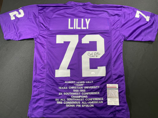 BOB LILLY TCU HORNED FROGS SIGNED STAT JERSEY w/CHOF 81 Dallas Cowboys JSA