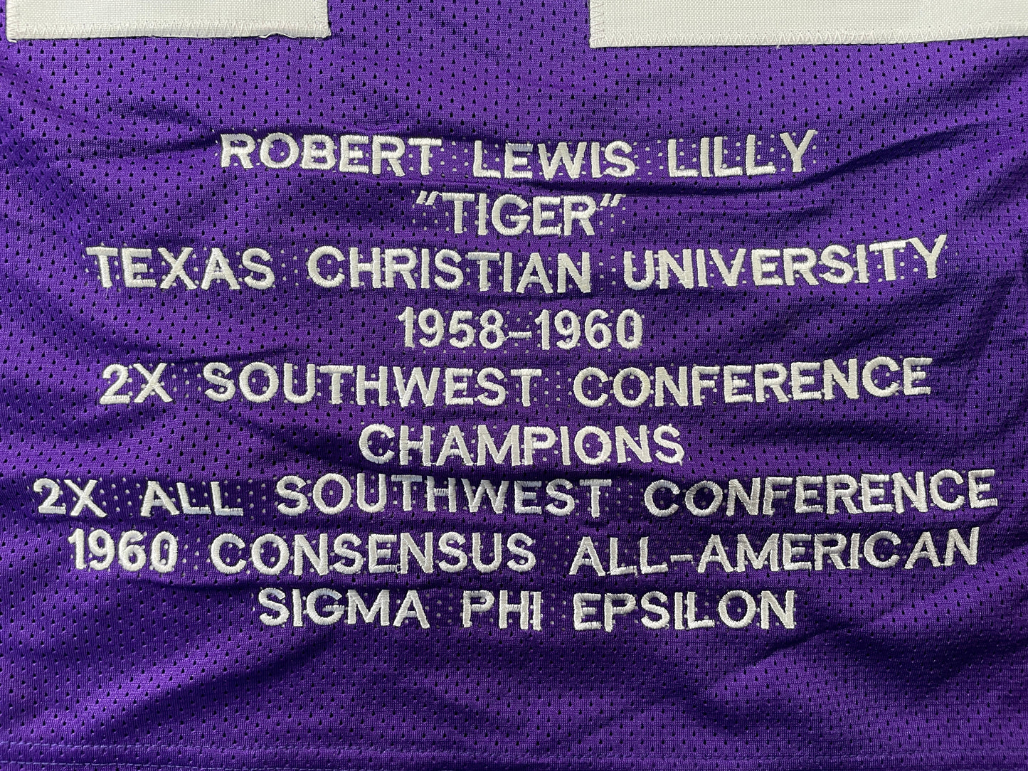 BOB LILLY TCU HORNED FROGS SIGNED STAT JERSEY w/CHOF 81 Dallas Cowboys JSA