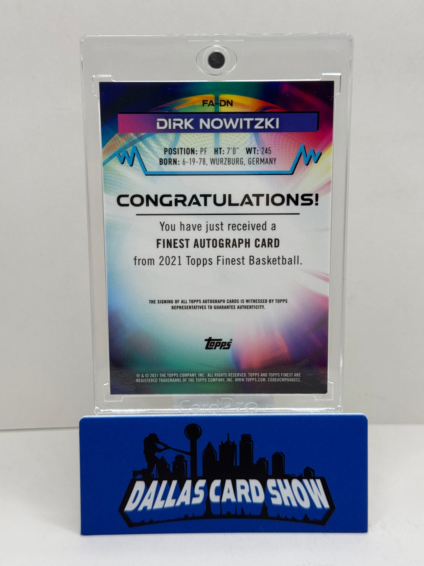 2021 Topps Finest #FA-DN Dirk Nowitzki Gold Refractor Autograph /50