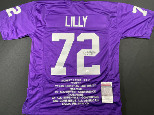 BOB LILLY TCU HORNED FROGS SIGNED STAT JERSEY w/CHOF 81 Dallas Cowboys JSA