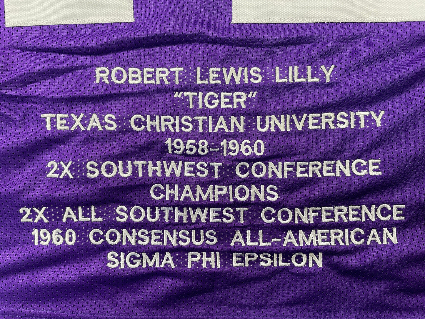 BOB LILLY TCU HORNED FROGS SIGNED STAT JERSEY w/CHOF 81 Dallas Cowboys JSA