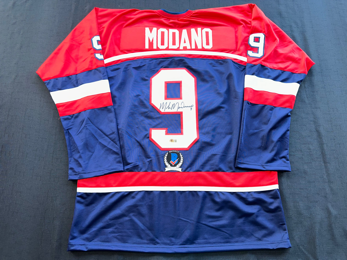 MIKE MODANO SIGNED BLUE RED HOCKEY JERSEY TEAM USA BAS COA