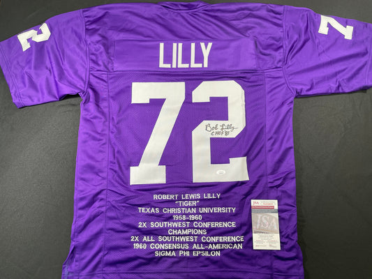 BOB LILLY TCU HORNED FROGS SIGNED STAT JERSEY w/CHOF 81 Dallas Cowboys JSA