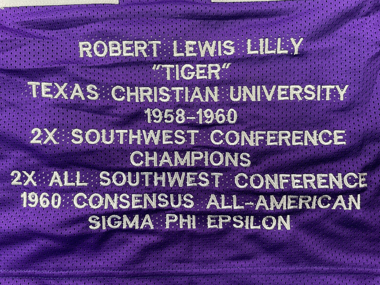 BOB LILLY TCU HORNED FROGS SIGNED STAT JERSEY w/CHOF 81 Dallas Cowboys JSA
