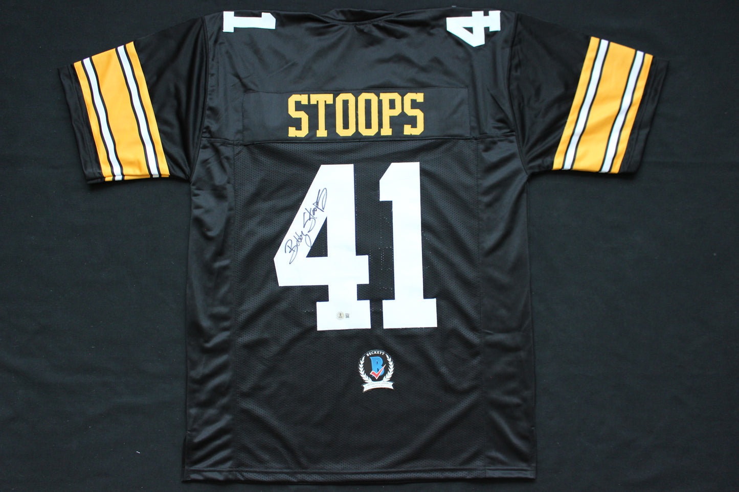 BOB STOOPS IOWA HAWKEYES SIGNED JERSEY Oklahoma OU Sooners BAS COA