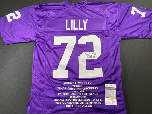 BOB LILLY TCU HORNED FROGS SIGNED STAT JERSEY w/CHOF 81 Dallas Cowboys JSA