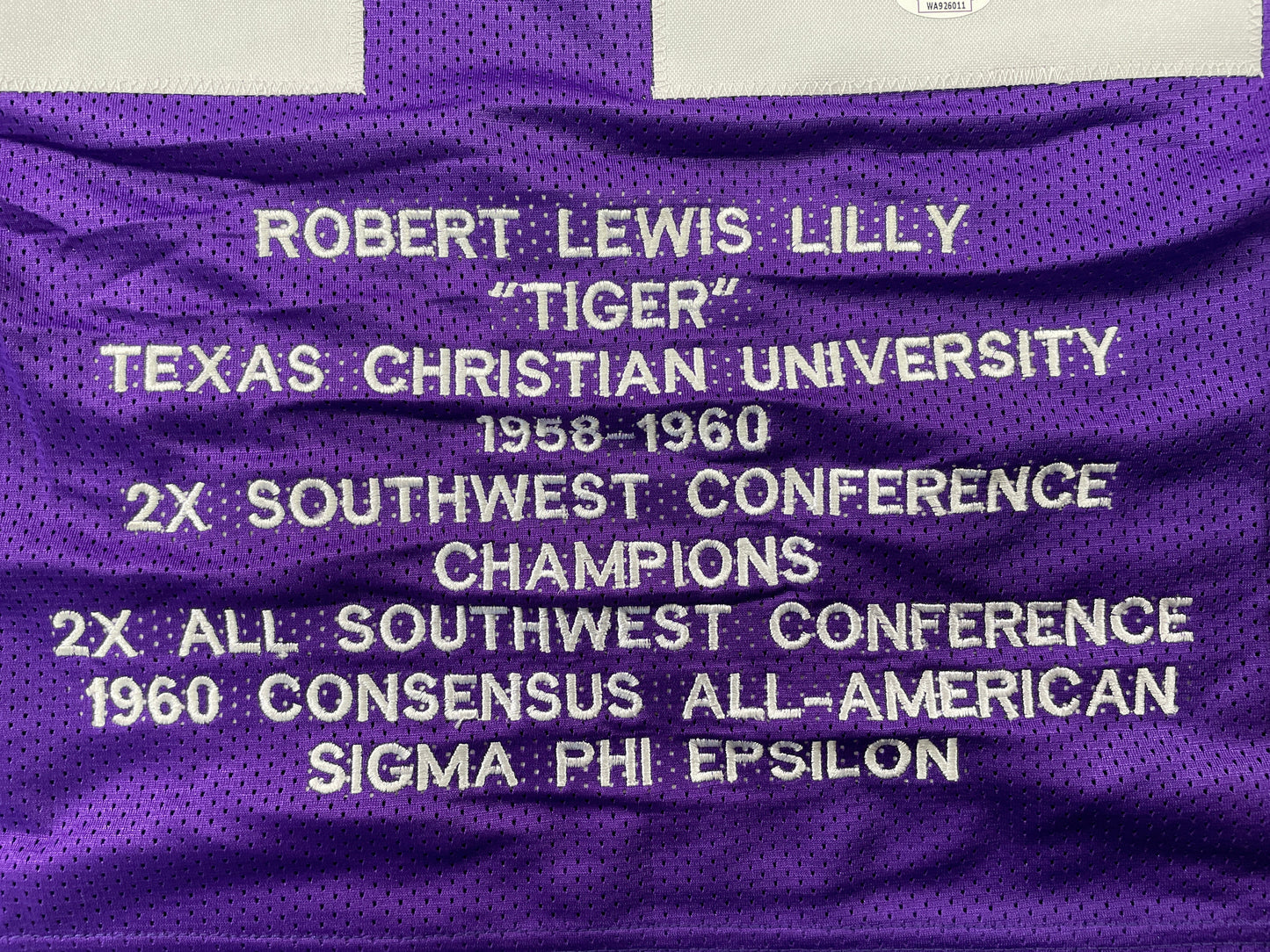 BOB LILLY TCU HORNED FROGS SIGNED STAT JERSEY w/CHOF 81 Dallas Cowboys JSA