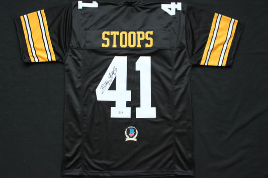 BOB BOBBY STOOPS IOWA HAWKEYES SIGNED FOOTBALL JERSEY OU Sooners BAS