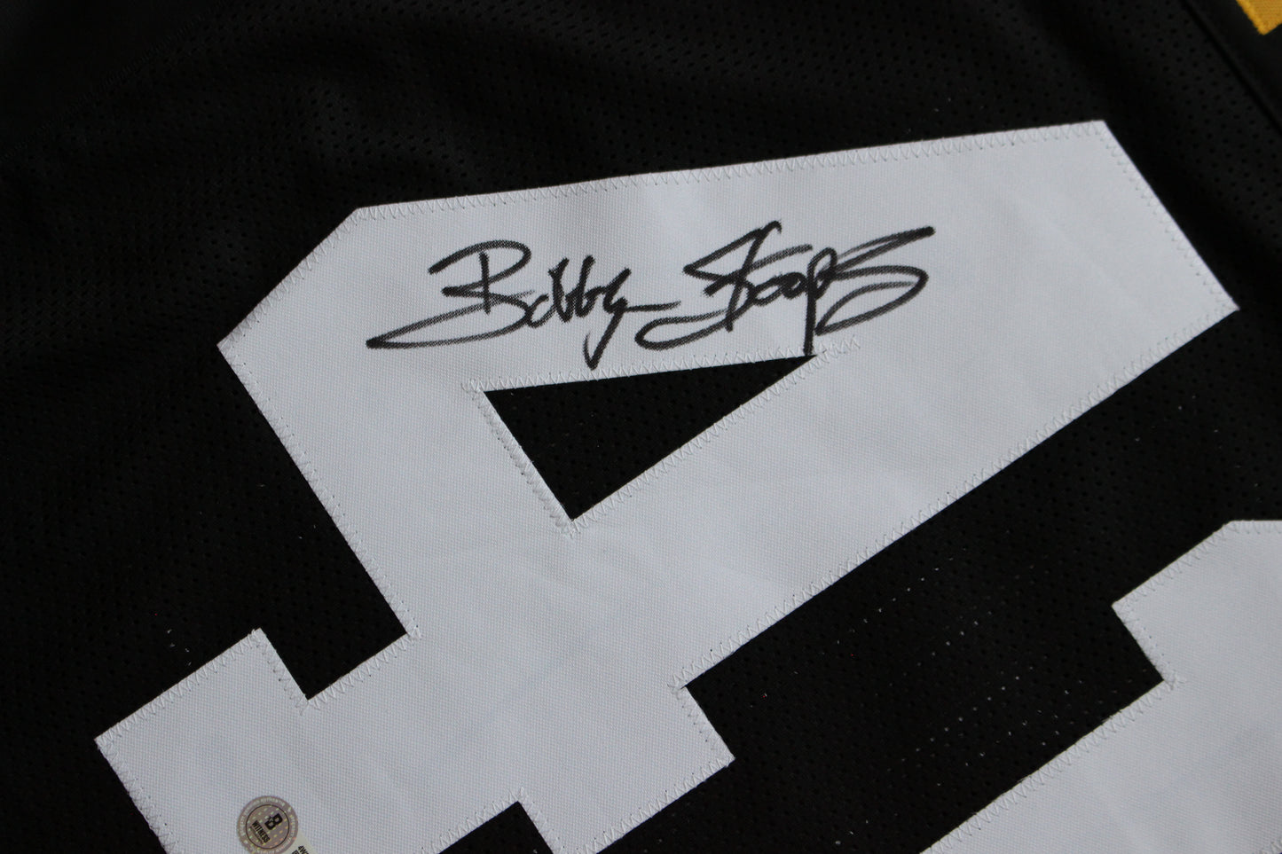 BOB BOBBY STOOPS IOWA HAWKEYES SIGNED FOOTBALL JERSEY OU Sooners BAS