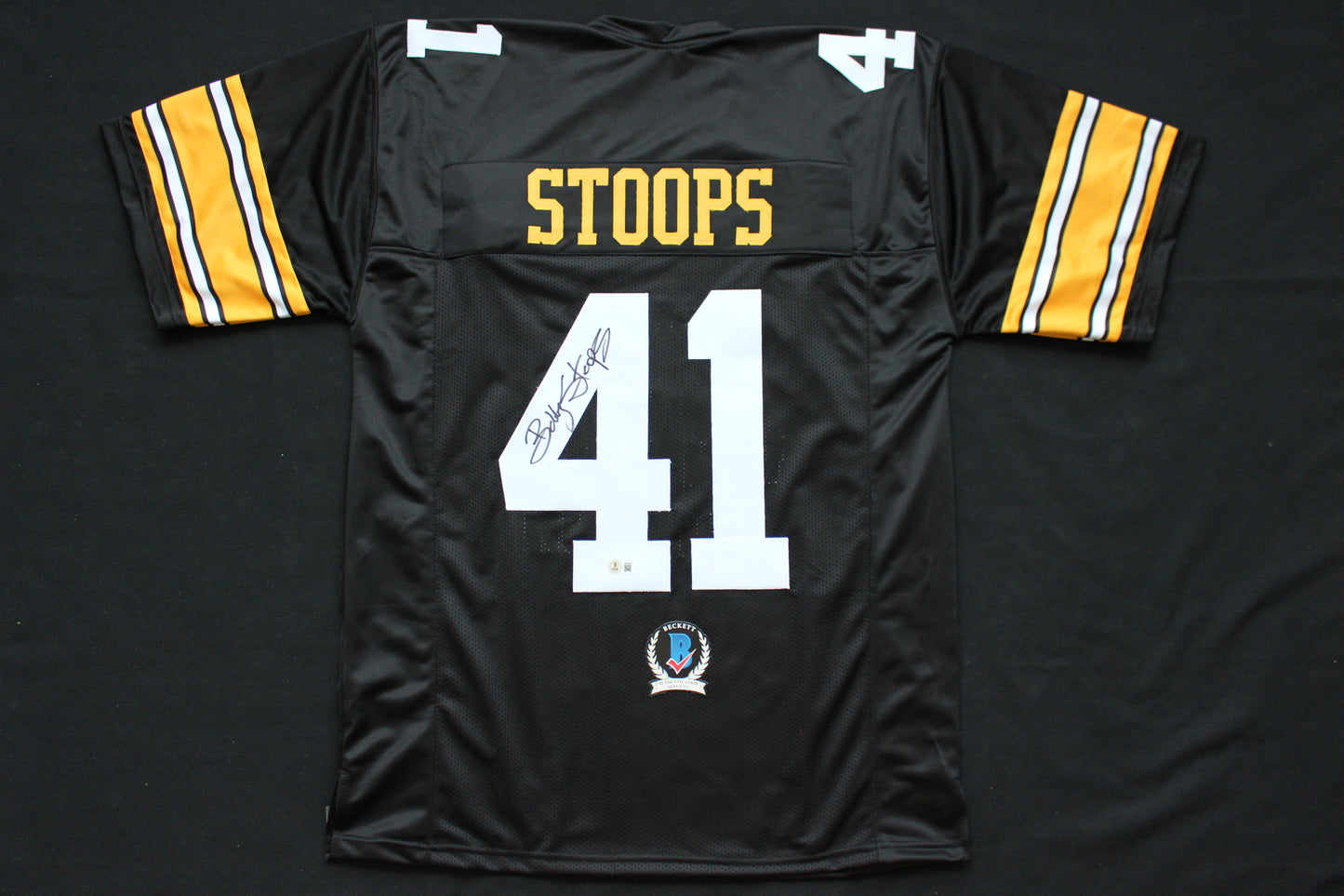 BOB BOBBY STOOPS IOWA HAWKEYES SIGNED FOOTBALL JERSEY OU Sooners BAS