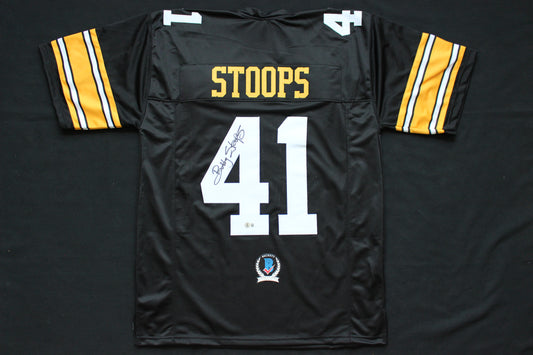 BOB BOBBY STOOPS IOWA HAWKEYES SIGNED FOOTBALL JERSEY OU Sooners BAS