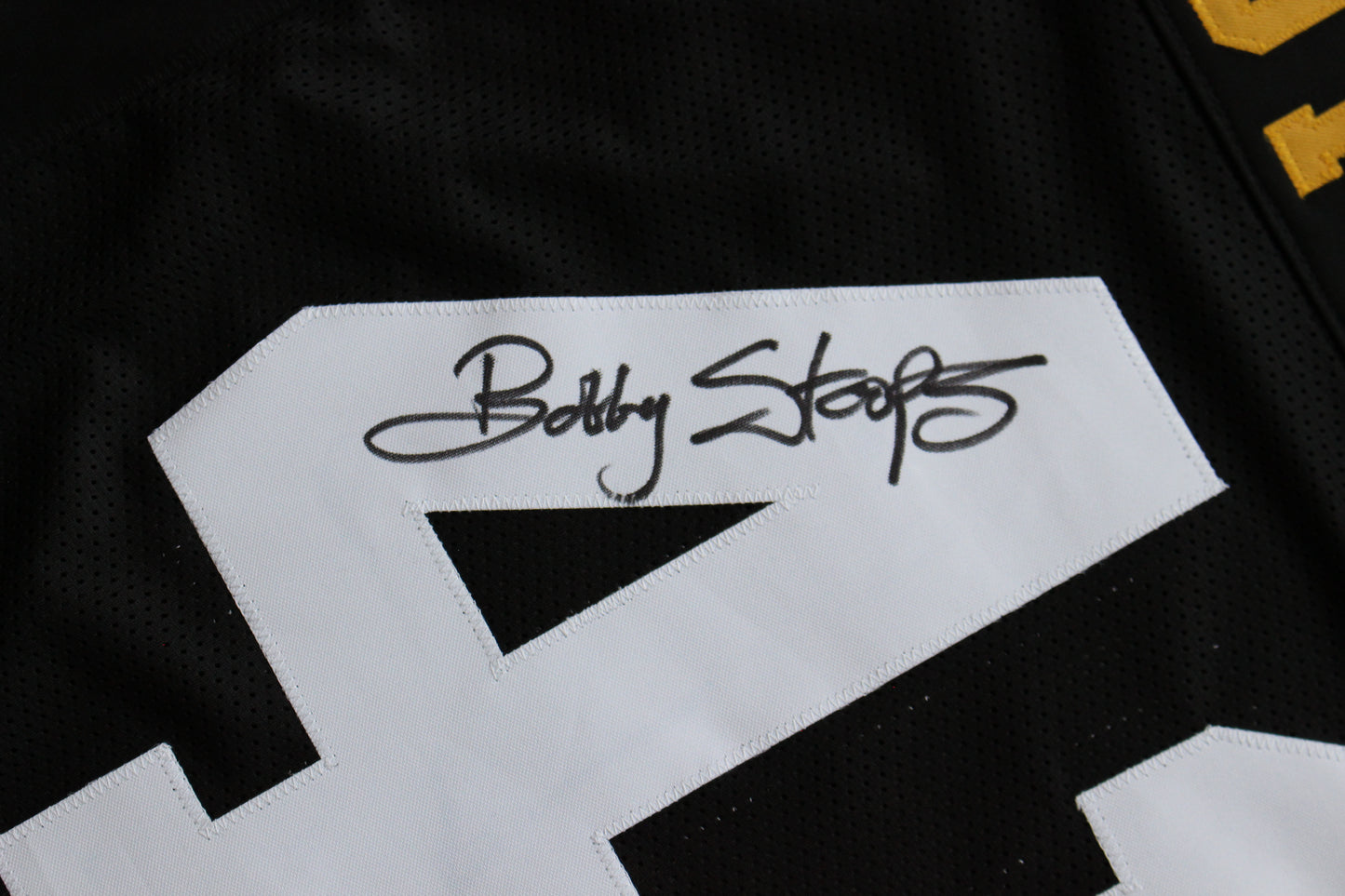 BOB BOBBY STOOPS IOWA HAWKEYES SIGNED FOOTBALL JERSEY OU Sooners BAS