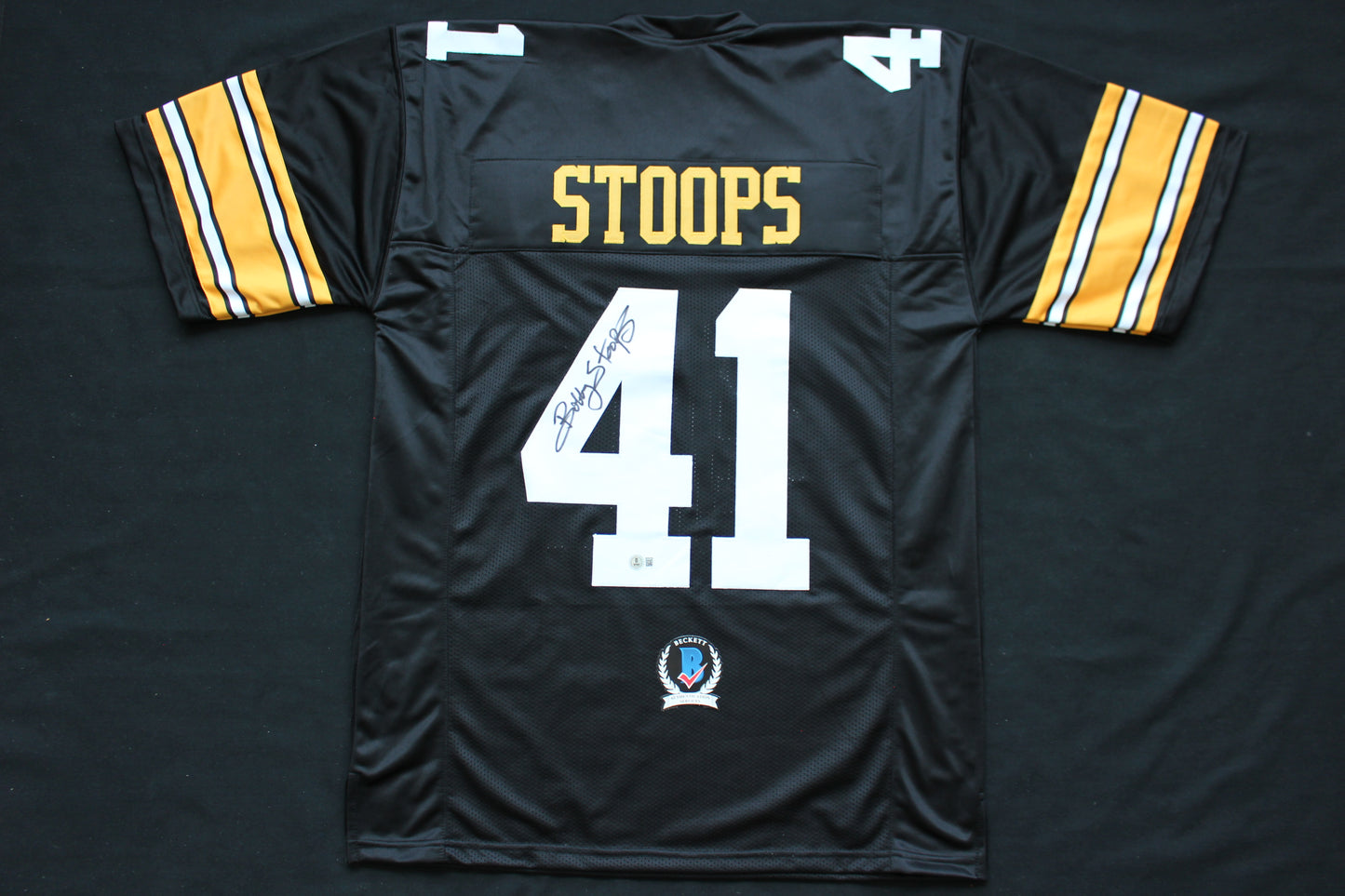BOB BOBBY STOOPS IOWA HAWKEYES SIGNED FOOTBALL JERSEY OU Sooners BAS