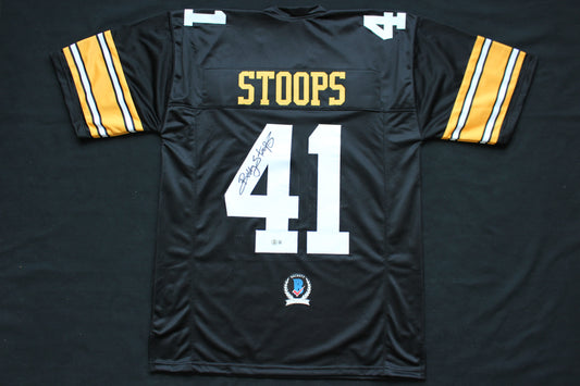 BOB BOBBY STOOPS IOWA HAWKEYES SIGNED FOOTBALL JERSEY OU Sooners BAS