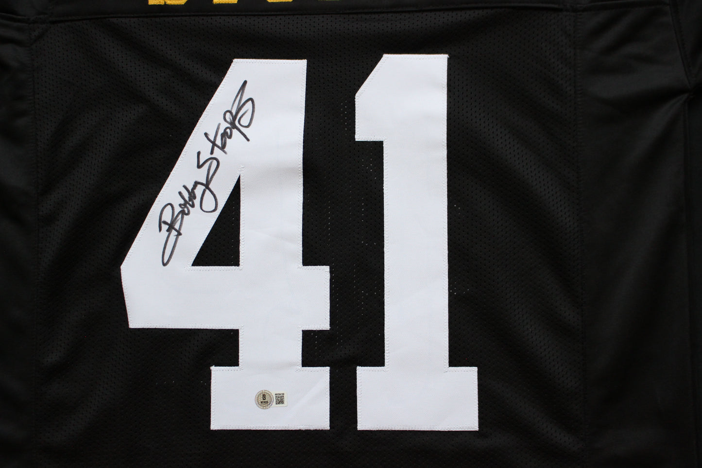 BOB BOBBY STOOPS IOWA HAWKEYES SIGNED FOOTBALL JERSEY OU Sooners BAS