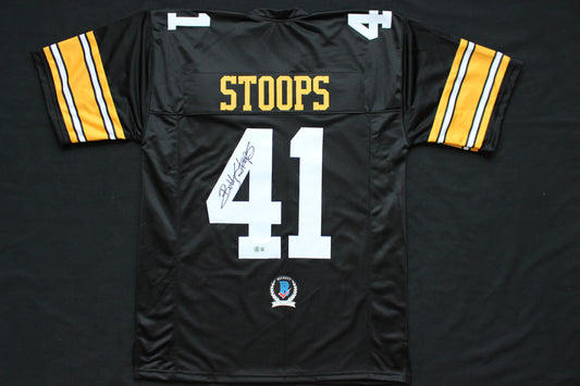 BOB BOBBY STOOPS IOWA HAWKEYES SIGNED FOOTBALL JERSEY OU Sooners BAS