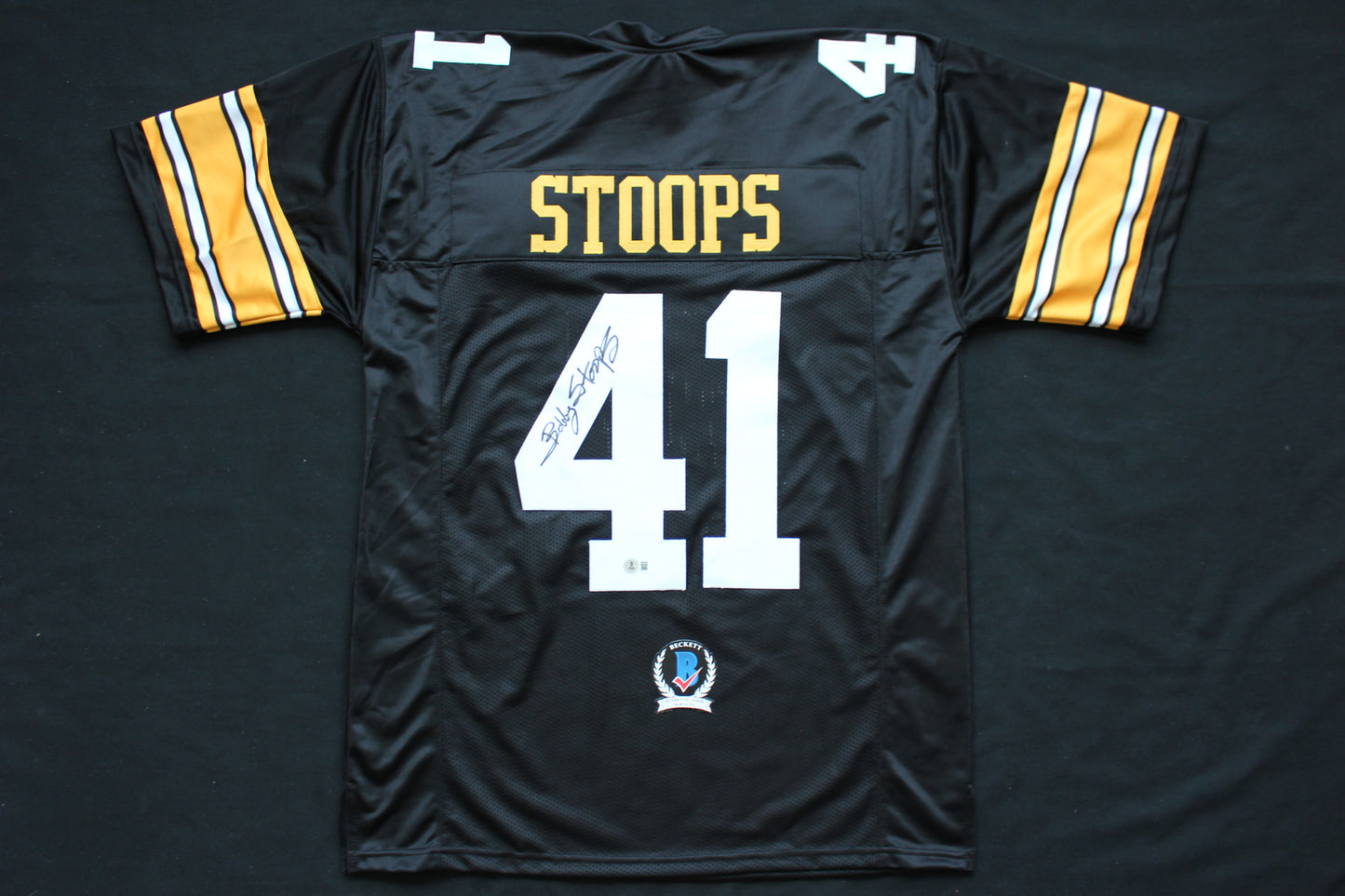 BOB BOBBY STOOPS IOWA HAWKEYES SIGNED FOOTBALL JERSEY OU Sooners BAS