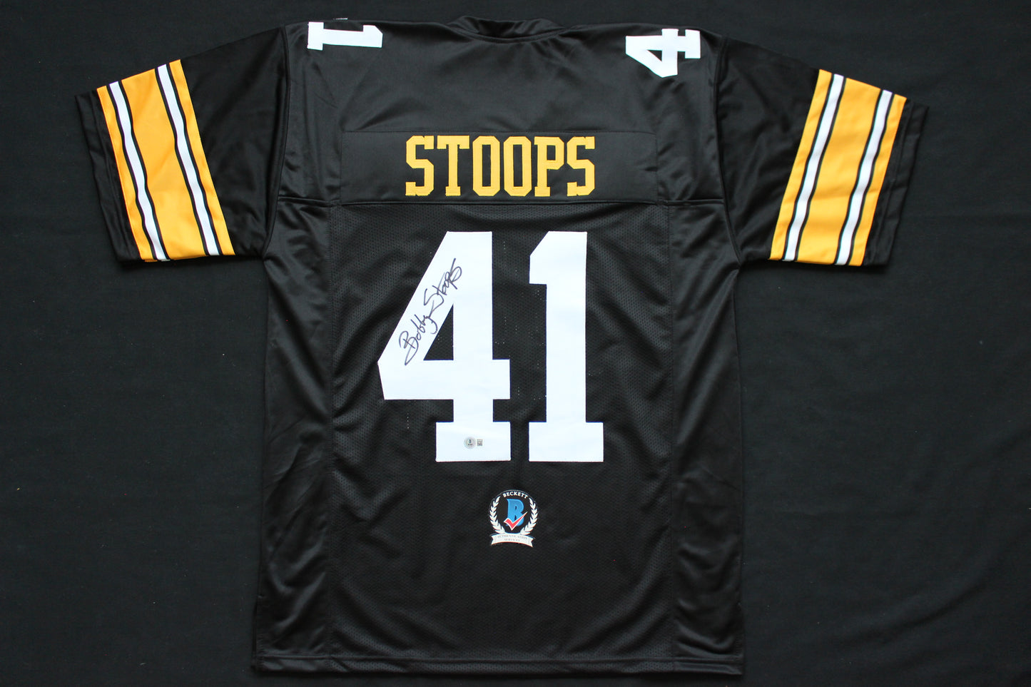 BOB BOBBY STOOPS IOWA HAWKEYES SIGNED FOOTBALL JERSEY OU Sooners BAS