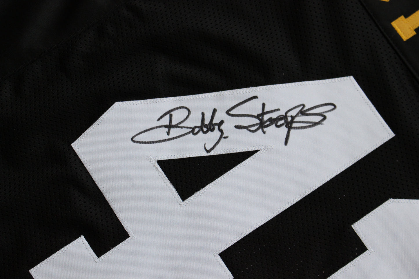 BOB BOBBY STOOPS IOWA HAWKEYES SIGNED FOOTBALL JERSEY OU Sooners BAS