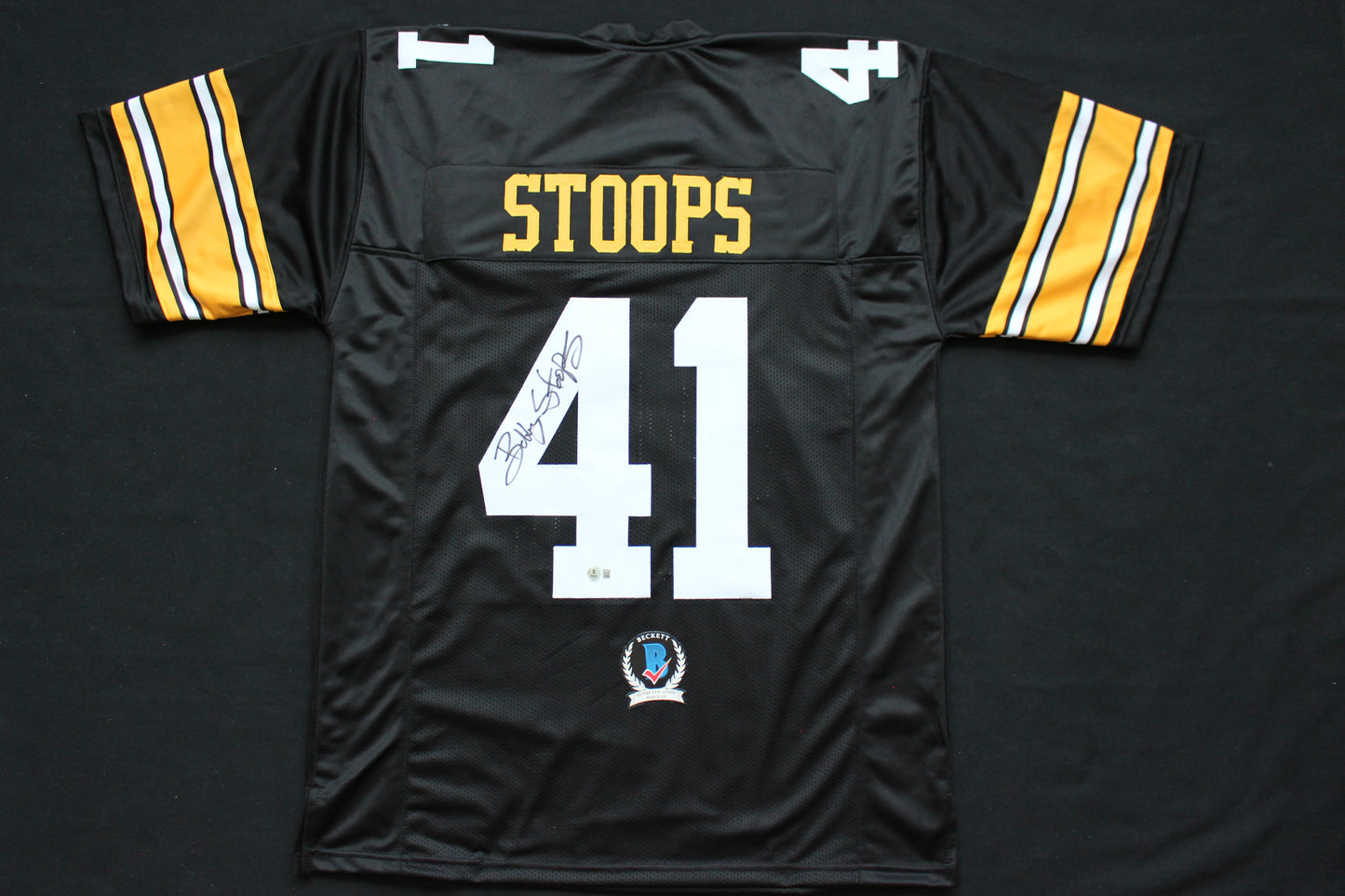 BOB BOBBY STOOPS IOWA HAWKEYES SIGNED FOOTBALL JERSEY OU Sooners BAS