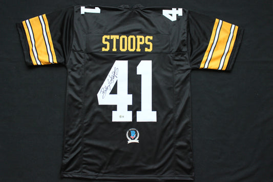 BOB BOBBY STOOPS IOWA HAWKEYES SIGNED FOOTBALL JERSEY OU Sooners BAS