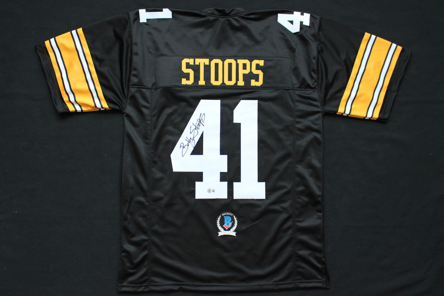 BOB BOBBY STOOPS IOWA HAWKEYES SIGNED FOOTBALL JERSEY OU Sooners BAS