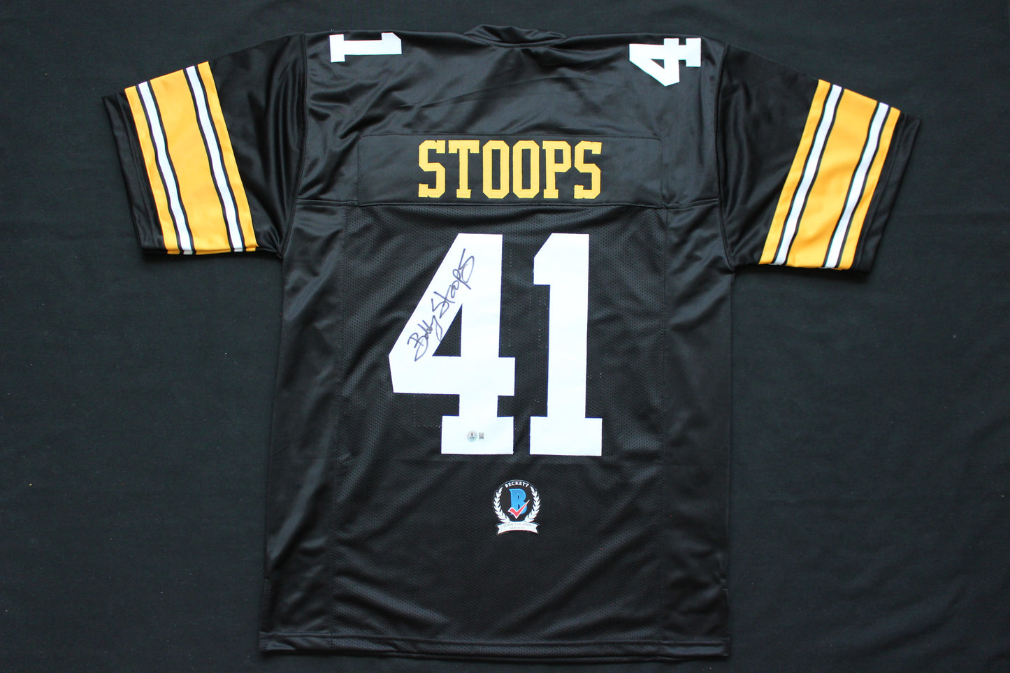 BOB BOBBY STOOPS IOWA HAWKEYES SIGNED FOOTBALL JERSEY OU Sooners BAS
