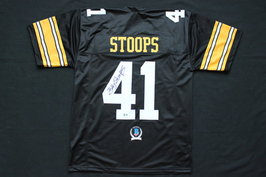 BOB BOBBY STOOPS IOWA HAWKEYES SIGNED FOOTBALL JERSEY OU Sooners BAS