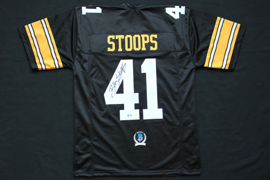 BOB BOBBY STOOPS IOWA HAWKEYES SIGNED FOOTBALL JERSEY OU Sooners BAS