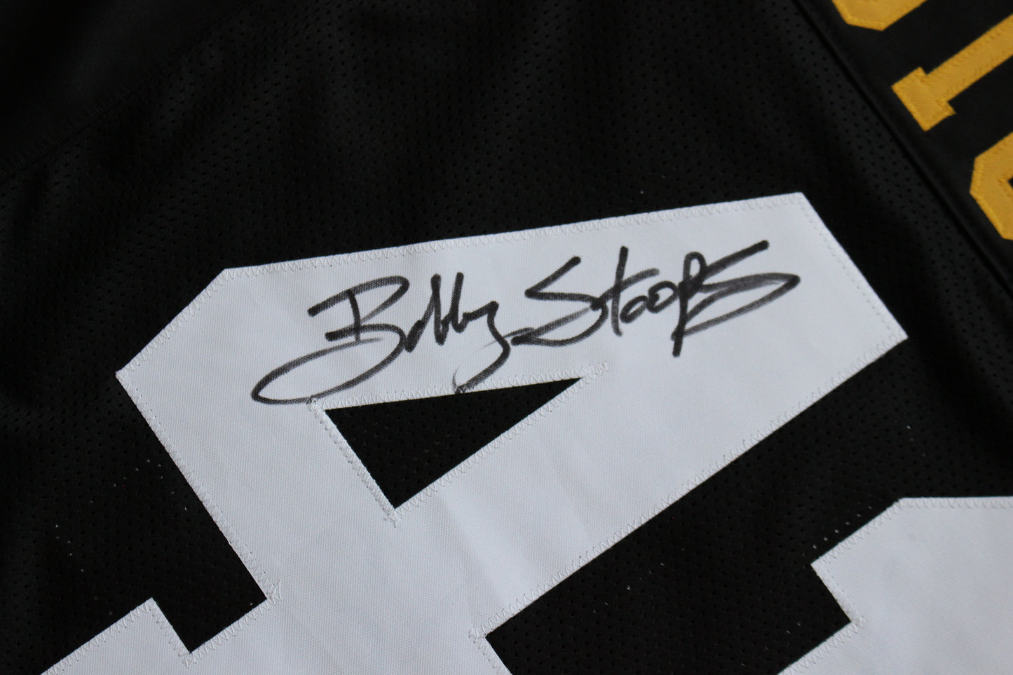 BOB BOBBY STOOPS IOWA HAWKEYES SIGNED FOOTBALL JERSEY OU Sooners BAS